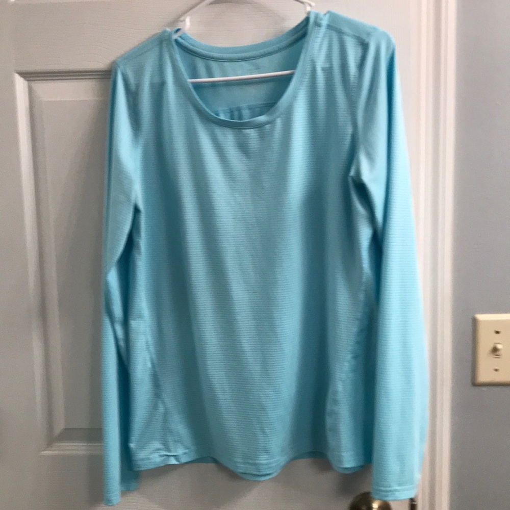 Athletic blue top.